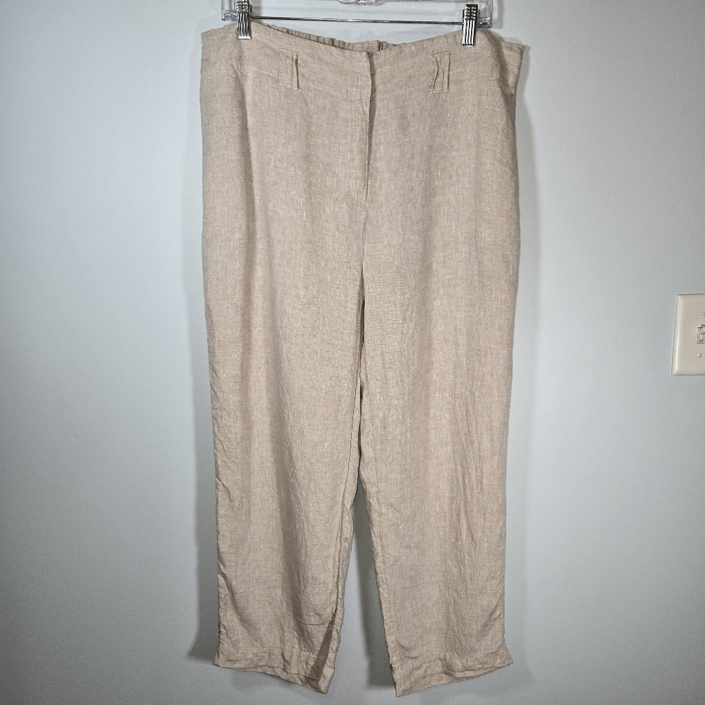 Chico’s‎ 100% Linen Wide Leg Cropped Pants Cream Tan Size 2R (12R)